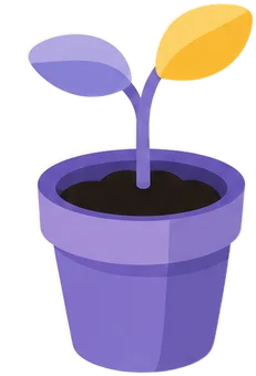 A seedling sprouting from a violet pot